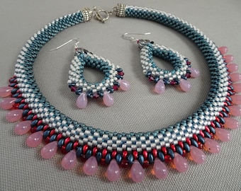 America The Beautiful-Bead Crochet Necklace & Earrings