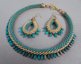 Cleopatra- Bead Crochet Necklace  & Earrings