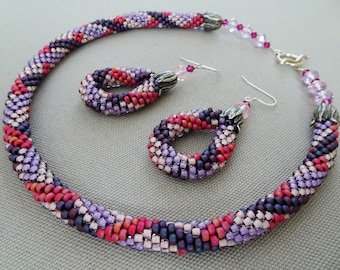 Mixed Berries- Bead Crochet Necklace & Earrings