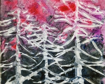 Spruced up- Gelatin Monotype Print; Matted, Framed and Ready to Hang