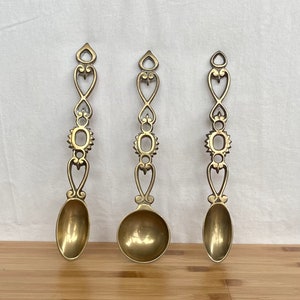 Vintage Brass Welsh Love Spoons: Ornate Heart Cutout Wall Decor