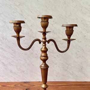 Vintage Brass Candelabra: Hollywood Regency Mid-Century 3-Arm Candle Holder