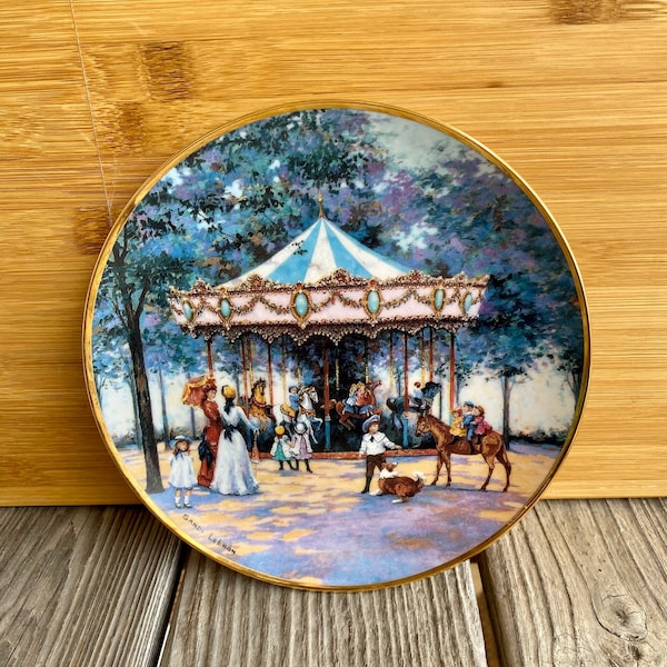 Carousel Memories Collectible 8" Plate - Franklin Mint Heirloom - Limited Edition - Fine Porcelain - Art by Sandi Lebron - Vintage 1992