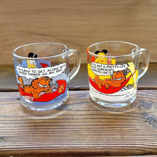 Vintage 1987 Garfield Glass Mugs - McDonald's Collectibles - Jim Davis - Set of 2