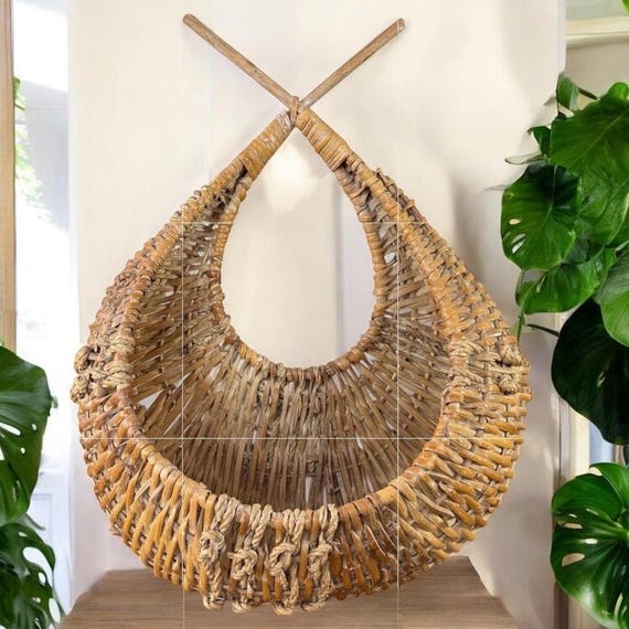 Vintage Wicker Hängekorb Boho Wand Dekor Handgewebter Rattan Korb