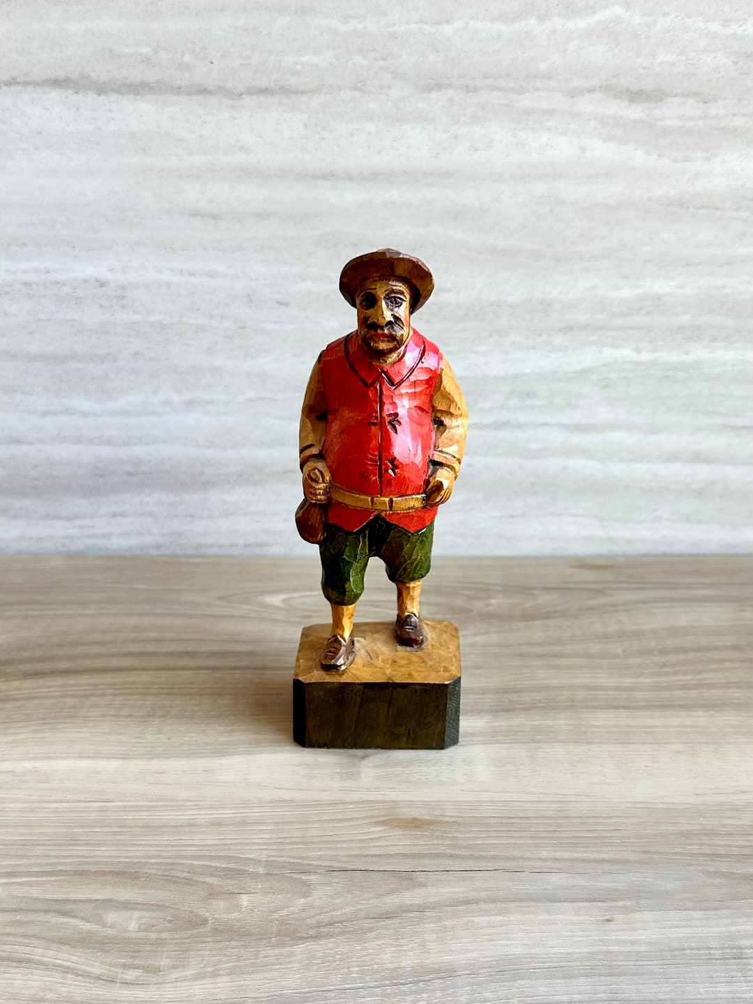 Vintage Hand Painted Sancho Panza Statue Sculpture Wood Carving Ouro ...