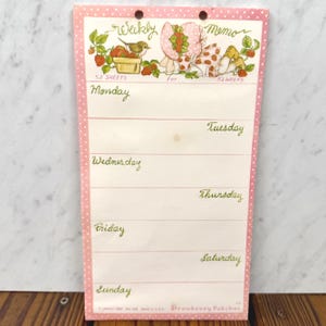 Vintage 1980s Strawberry Patches Weekly Memo Pad, Cottagecore Notepad, Made in USA