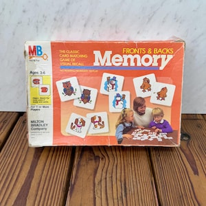 Vintage 1986 The Classic Memory Game Fronts & Backs door Milton Bradley - Bijpassend kaartspel - Kinderspel - Compleet!