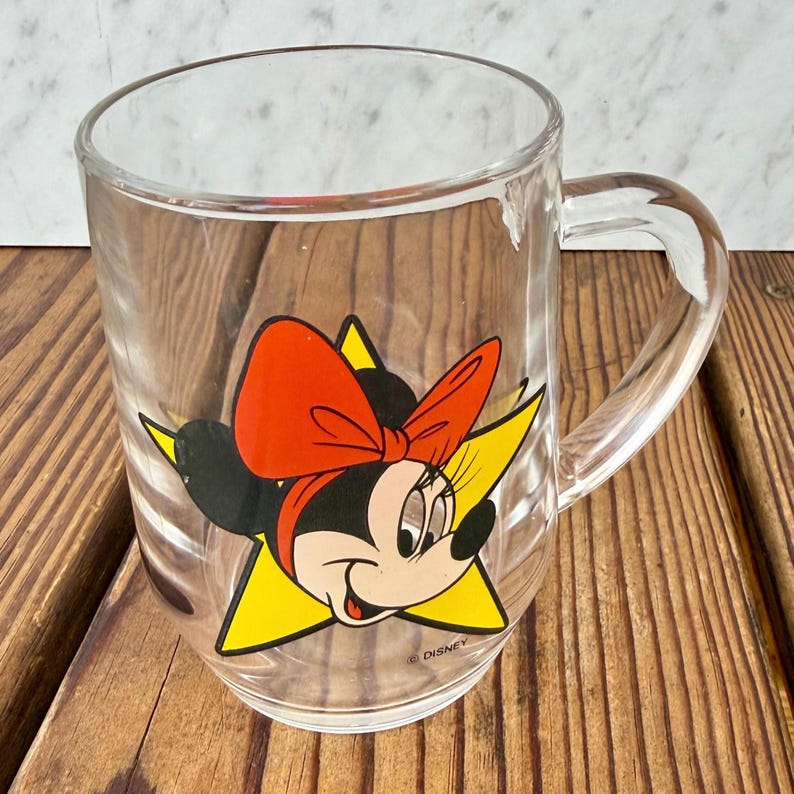 Vintage Minnie Mouse Glass Mug Made in USA Disney Character Cup image 1