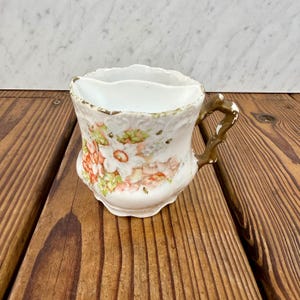 Antique Floral Porcelain Shaving Mug with Gold Trim – Victorian Barber Cup with Built-In Soap Dish