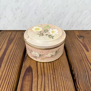 Vintage Floral Cookie Tin: Pink Wild Roses, Cottagecore Decor