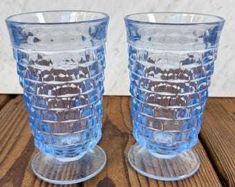 Set of 2 Indiana Glass Whitehall Colony Ice Blue Footed Tumblers