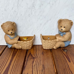 Vintage Burwood Teddy Bear Wall Plaques: Nursery Decor Planters