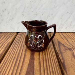 Vintage Japanese Moriage Redware Hand Painted Floral Creamer - Dark Brown