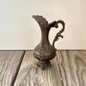 Vintage 1950s Peltrato Pewter Pitcher: Italian Floral Embossed Ewer Vase