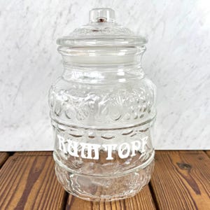 Vintage Embossed Glass Rumtopf Jar with Lid – European Kitchen Storage Decor
