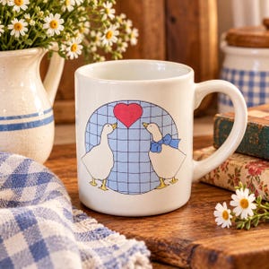 Vintage Country Goose Coffee Mug Blue Bow 1980s Farmhouse Kitchen Decor