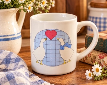 Vintage Country Goose Coffee Mug Blue Bow 1980s Farmhouse Kitchen Decor