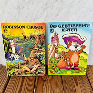 Vintage 1979 Children’s Book Set Robinson Crusoe Puss in Boots Illustrated German