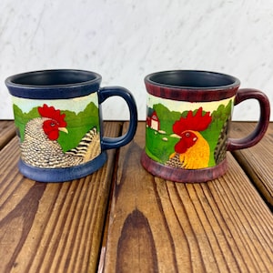 Vintage Hallmark Hahn Tasse 2er Set | Bauernhaus Country Kitchen Steingut Tassen