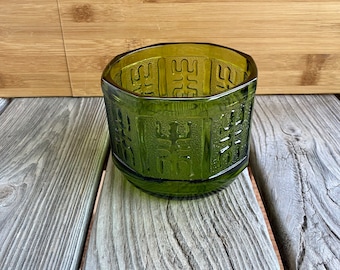 Vintage Avocado Green Glass Planter: Mid-Century Octagon Vase