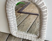 Vintage White Wicker Rattan Wall Mirror - Arched - Shabby Chic Cottage - Farmhouse - 16 x 12 - Baby Nursery Decor