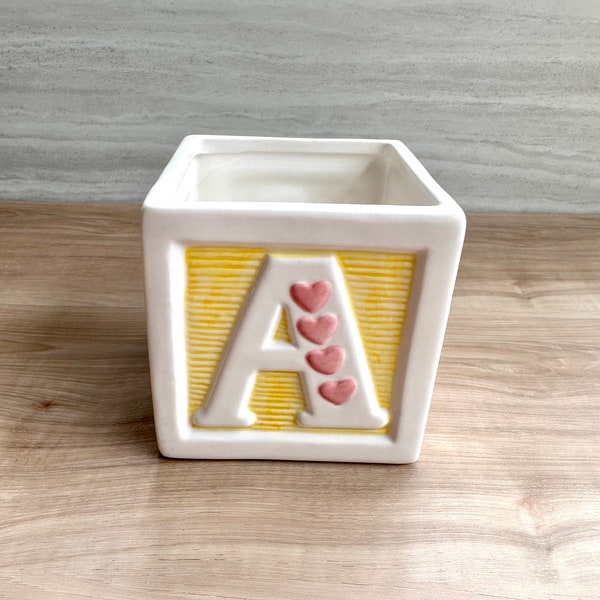 Ceramic Baby Block Planter - Vintage Napco - Duck - Teddy Bear - Alphabet A B - Hearts - Baby Kid's Nursery Décor