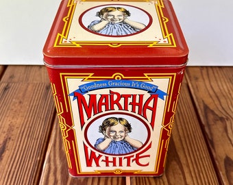 Vintage 1990 Martha White Flour Advertising Tin Canister - Collectible - Country Kitchen - Farmhouse Décor