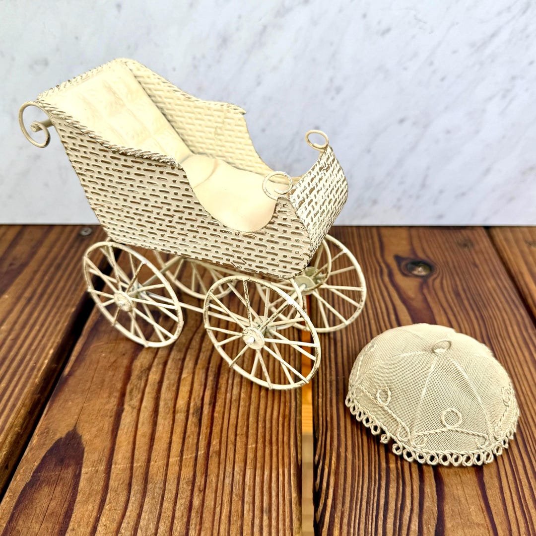 Prams Display Vintage Mini Baby Doll Carriage Metal Pram Stroller Nursery Decor ...