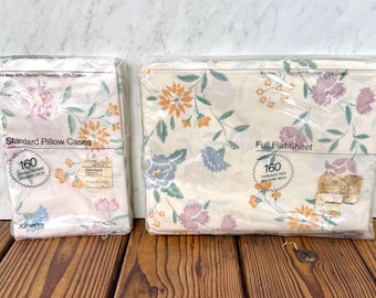 ヴィンテージ JC ペニー 花柄シーツセット NOS フルサイズ パステルカラー コテージコア ベッドリネン