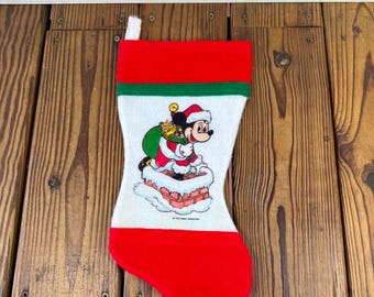 Calcetín navideño vintage de Mickey Mouse de Disney, calcetín de fieltro de Papá Noel Mickey