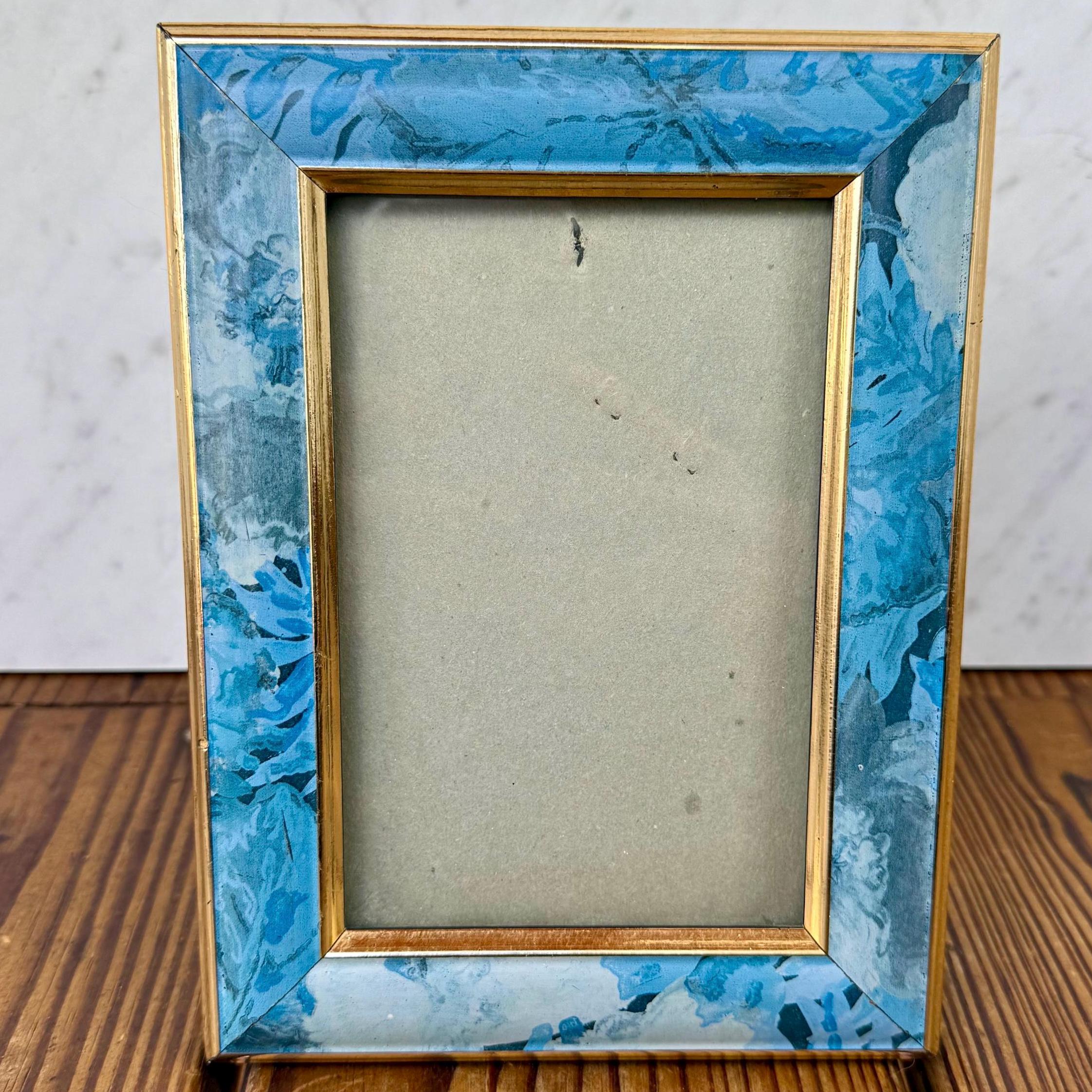 Vintage Blue Marbled Wood Picture Frame 4x6 With Gold Trim