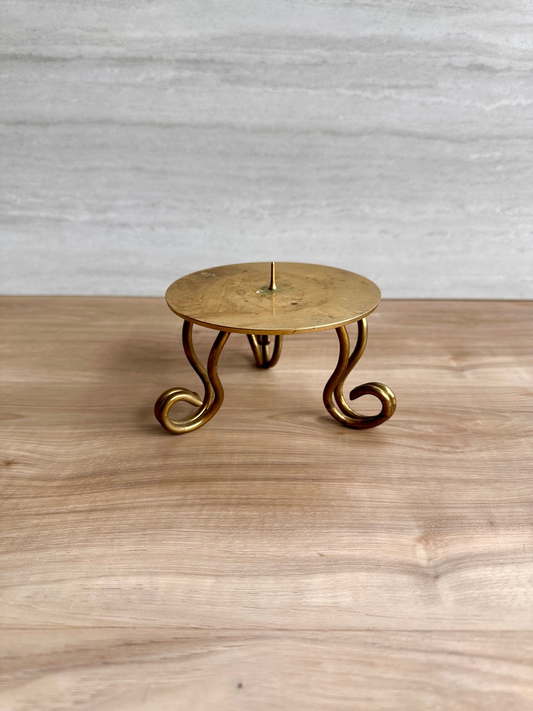 Vintage Solid Brass Pillar Candle Holder Plate 4 1/2 Etsy