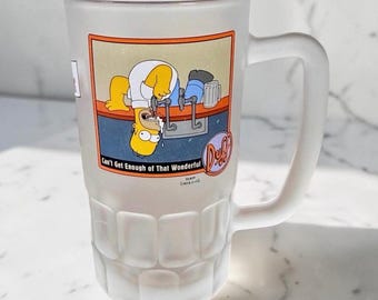 Vintage Simpsons Duff Beer Mug, Homer Simpson Frosted Glass Stein, Barware