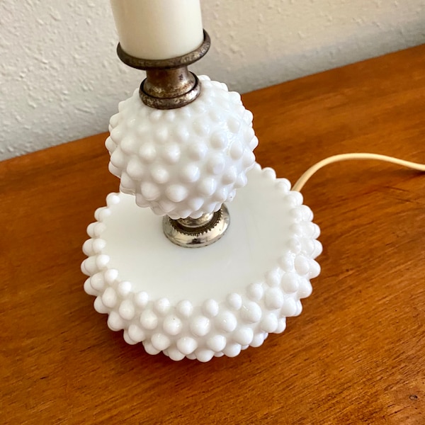 Vintage Hobnail Milk Glass Electric Boudoir Lamp - 13" - Shabby Chic