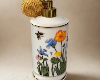 Atomizador de perfume vintage, botella de porcelana de los años 80, Andre Richard, Japón, decoración floral para tocador.