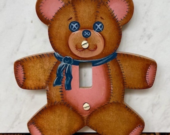 Vintage Teddy Bear Light Switch Cover, Hand Painted Wood Nursery Decor
