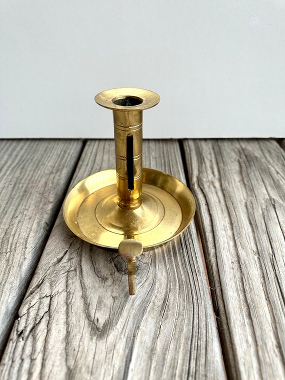 Vintage Brass Chamber Stick Candle Holder with Finger Loop & Drip Tray 4 in  tall