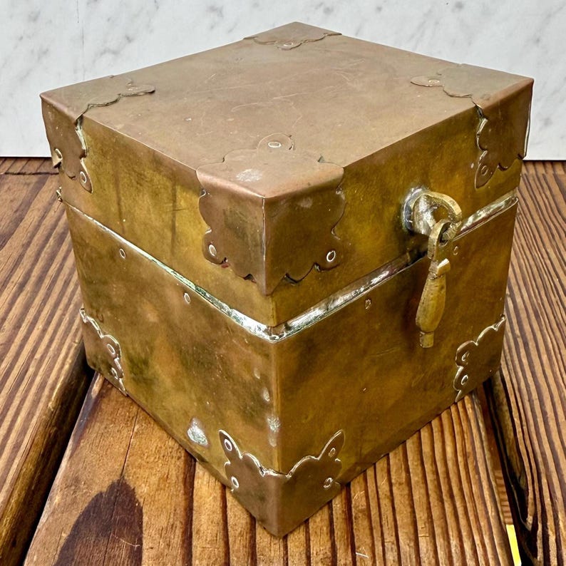 Vintage Solid Brass Hinged Box With Latch – 4” Cube Trinket Storage ...