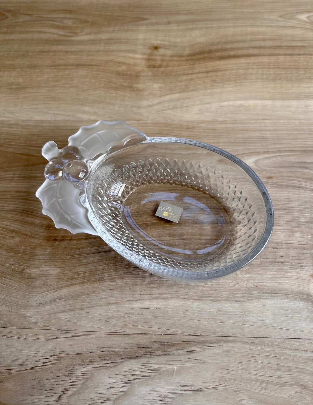 Vintage Studio Nova Japan Clear Cut Crystal Glass Holly Berry Leaf Candy Bowl Trinket Dish