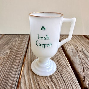 Vintage Shamrock Irish Coffee Mug: White Milk Glass with Gold Rim