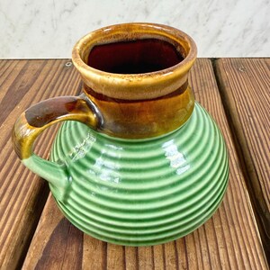 Vintage Drip Glaze Mug Green Brown Stoneware Coffee Cup Wide Bottom Retro Pottery