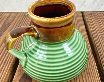 Vintage Drip Glaze Mug, Green Brown Stoneware Coffee Cup, Retro Wide Base Mug