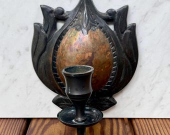 Aplique de pared vintage de hierro fundido, portavelas de loto, decoración de pared rústica bohemia gótica.