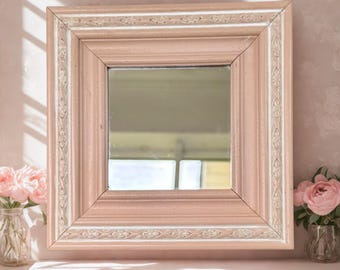 Vintage Blush Pink Framed Mirror, Cottagecore Wall Decor, French Country Accent Mirror