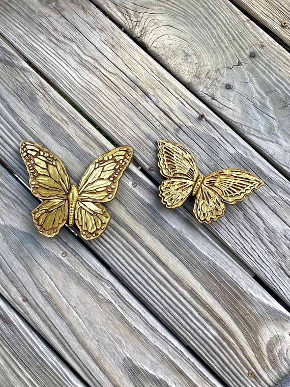 Vintage 1972 Shiny Gold Butterfly Wall Art by Homco Set of Etsy