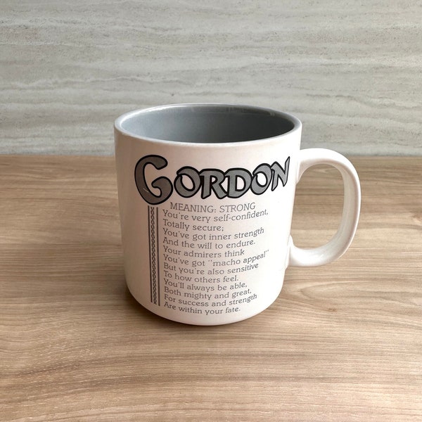 Vintage 1980's Coffee Mug for Gordon - Meaning Strong - by Papel - Poetry by Marci G. - 12 oz. - Collectible Name Mug