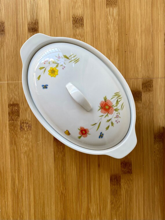 Oval Covered Serving Casserole Dish Country Flowers 9230 Etsy