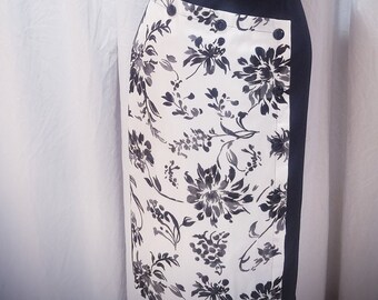 White & Black Floral Panel Skirt
