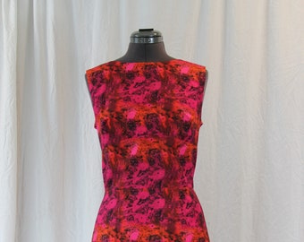 Fuchsia Marble Pencil Dress with Facings